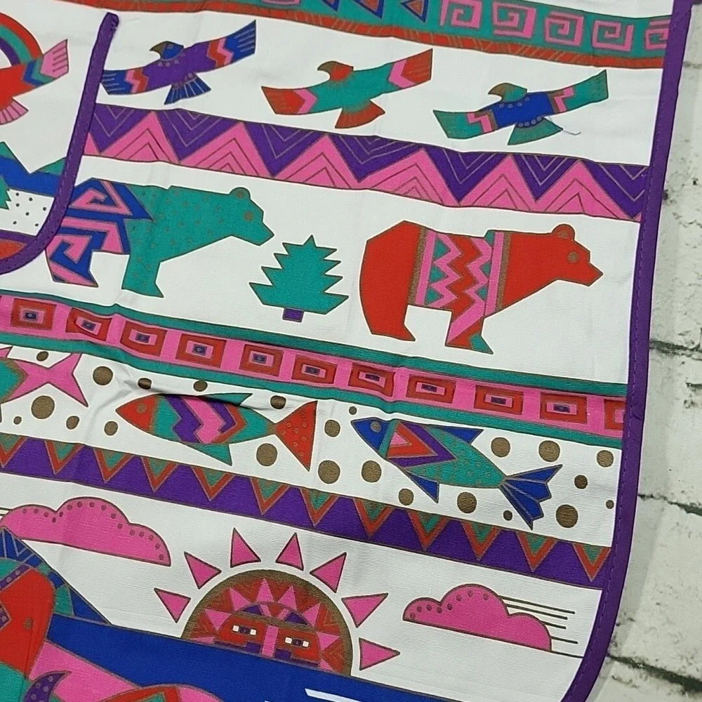 Vintage‎ ALASKA Apron Purple Inuit Arctic Print Bears Eagles 80s NOS